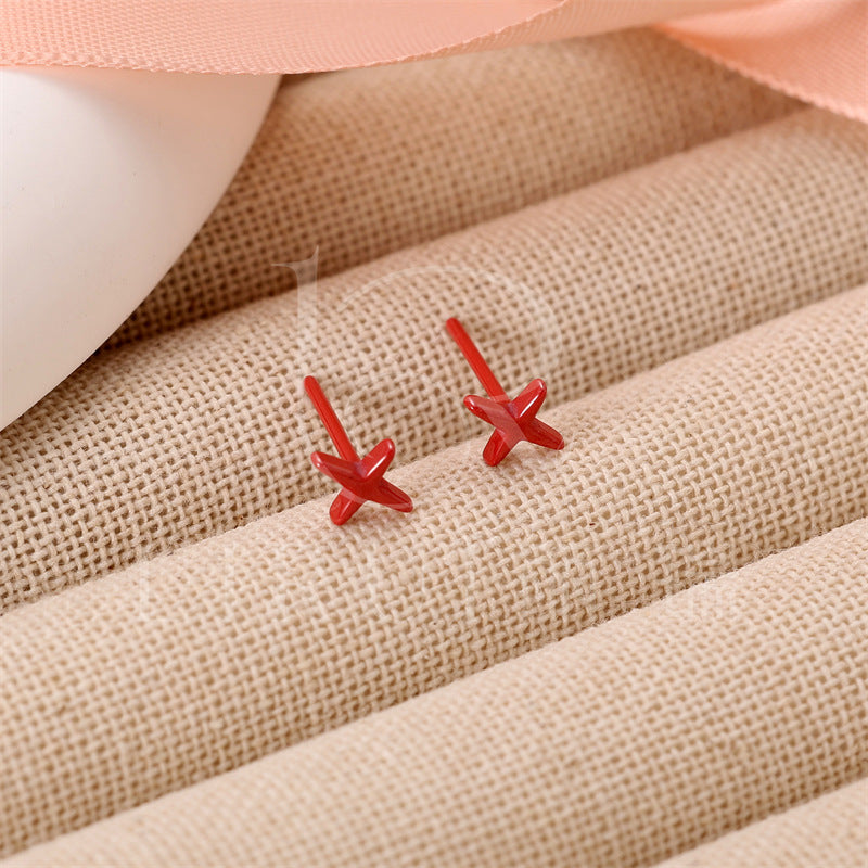 Cross Integrated Biological Porcelain Zirconia Ceramic Ear Small Auricular Needle Stud Earrings