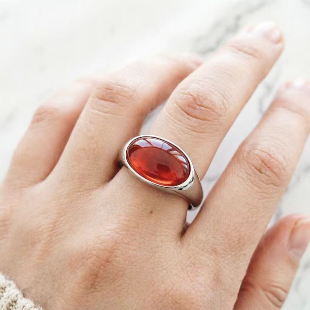 Women's & Men's Gem Couples Openings Adjustable Retro Simple Egg Ring