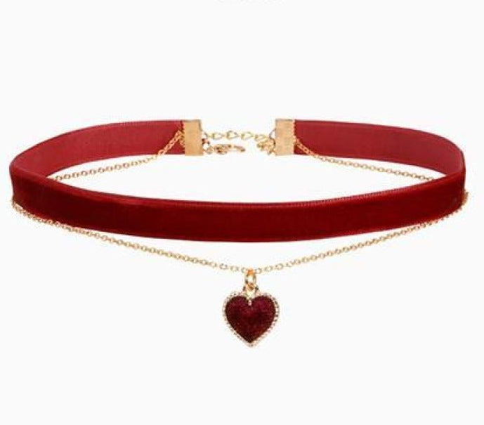Christmas Red Retro Veet Sweet Personality Heart Clavicle Collar