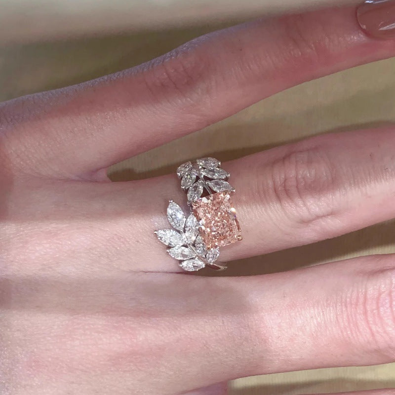French Gold Pink Zirconium Cube Sugar Ring