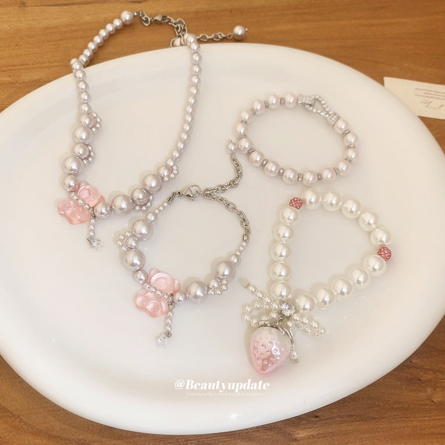 Women's Pink Dripping Oil Loving Heart Zircon Five-pointed Star Whale Saturn Jewelry Set