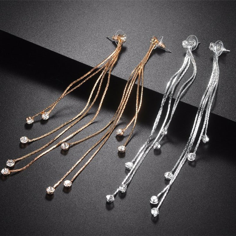 Exaggerated Front 2 Back Strings Tassel Super Long Rhinestone Pendants