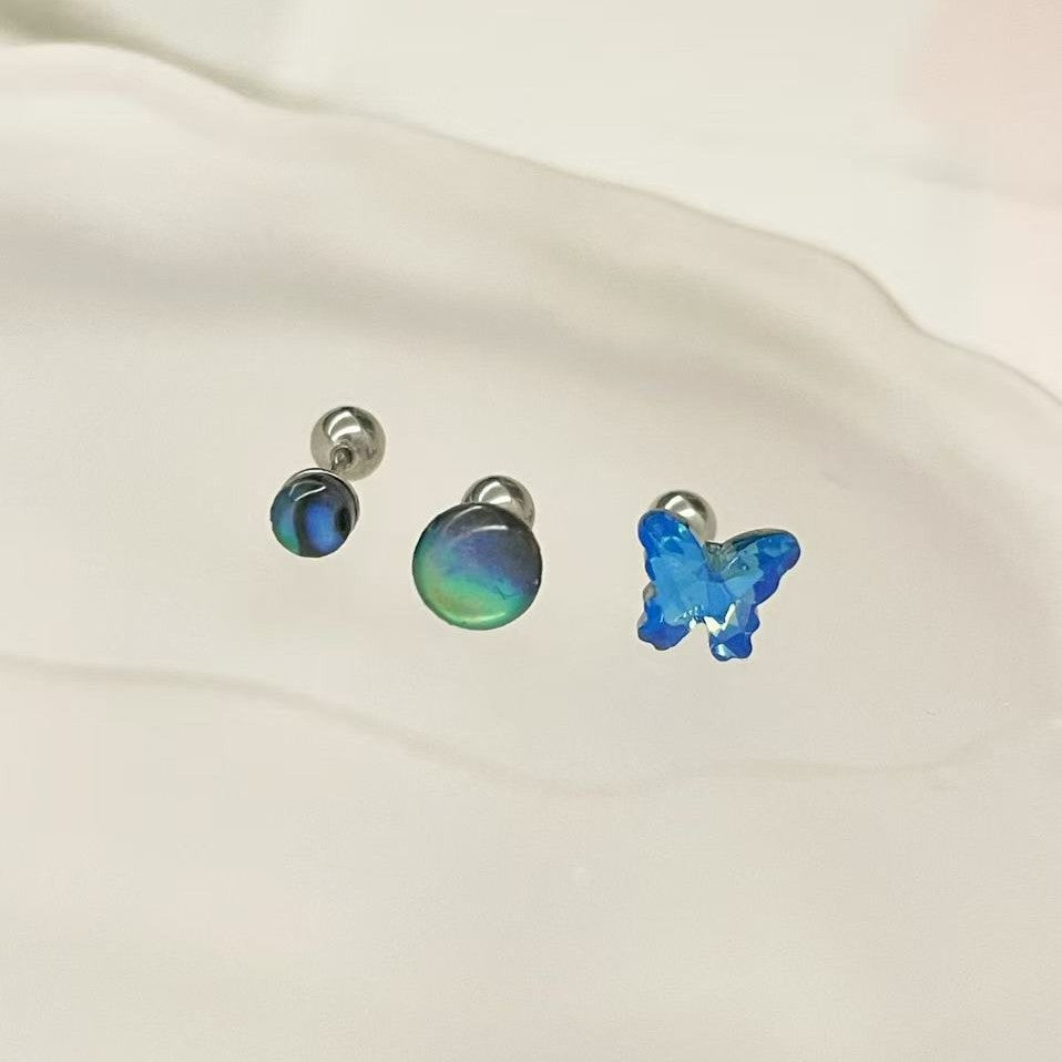 Women's Colorful Blue Diamond Butterfly Suit Sense Simple Personalized Ear Stud Earrings