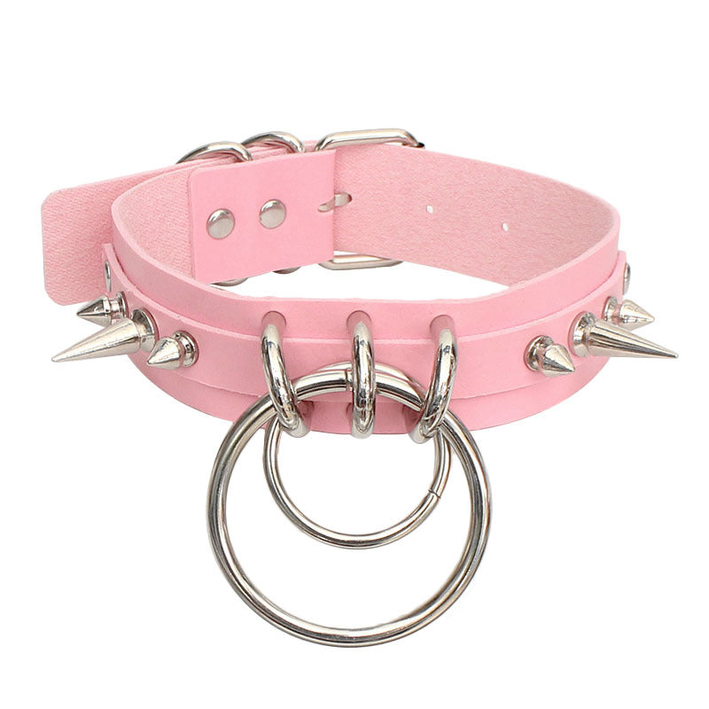 Environmental Protection Leather Fashion Spike Rivet Neckband Double Necklace