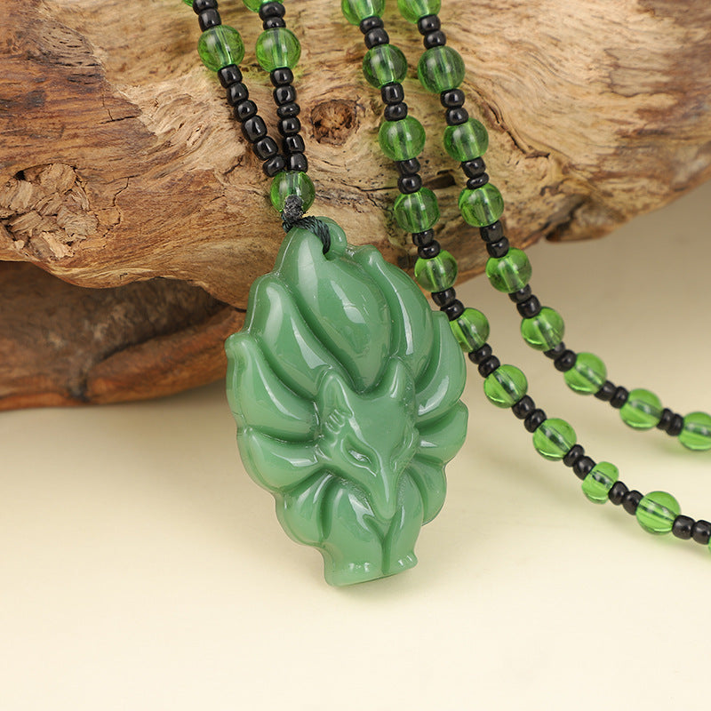 Women's & Men's Crystal Fox Obsidian Imitation Jade Long Sweater Pendants