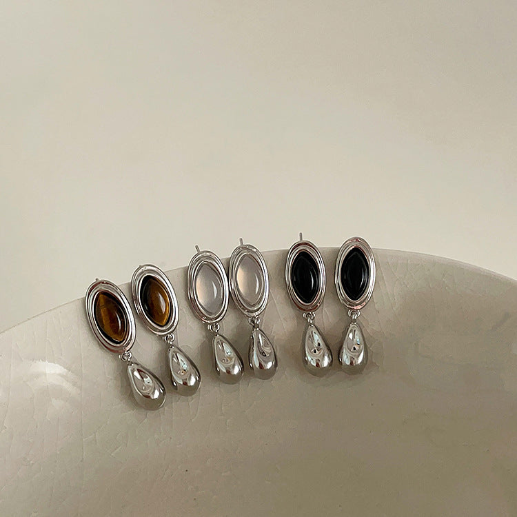 Metal Natural Stone Female Niche Retro Personality Minimalism Earrings