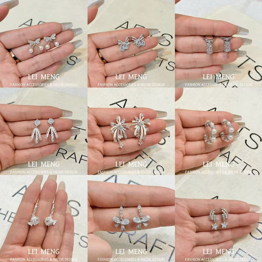 Micro Inlaid Zircon Bowknot Pearl Super Simple Stud Earrings