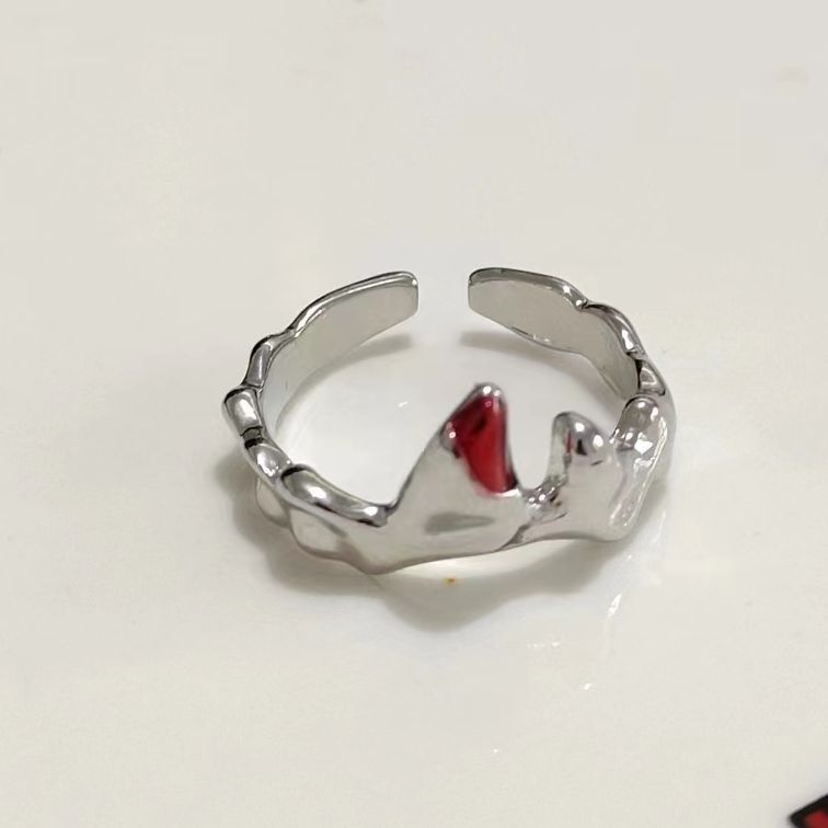 Design Flame Red Irregular Pleated French Open Rings