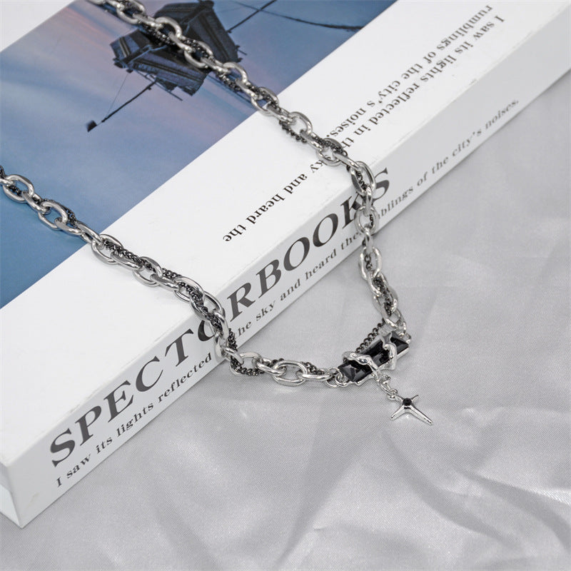 Simple Black Zircon Niche Design Cross Stitching Advanced Fashion Necklaces
