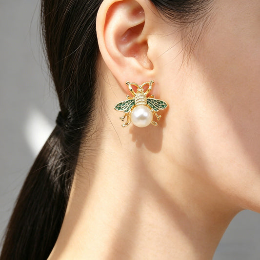 Style Round Pearl Green Bee French High-grade Rings