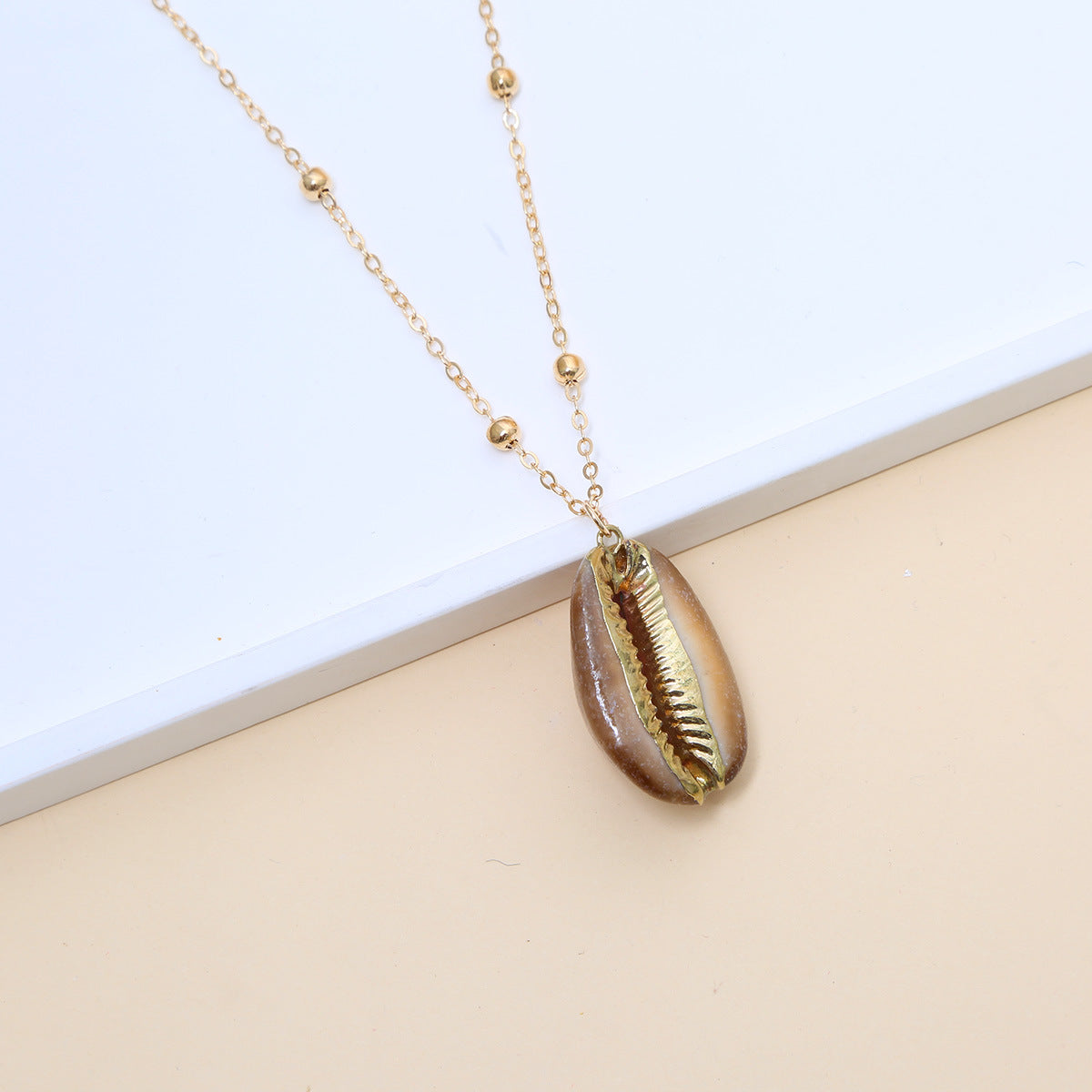 Ball Bead Chain Natural Shell Electroplated Necklace