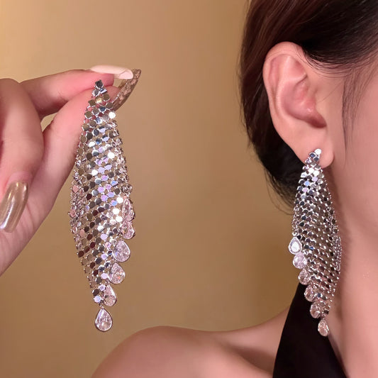 Women's Sier Needle Zircon Water Drops Tassel Fashionable Light Luxury High-grade Rings