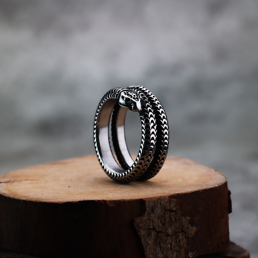 Men's Personality Punk Animal Snake Vivid Stainless Ring