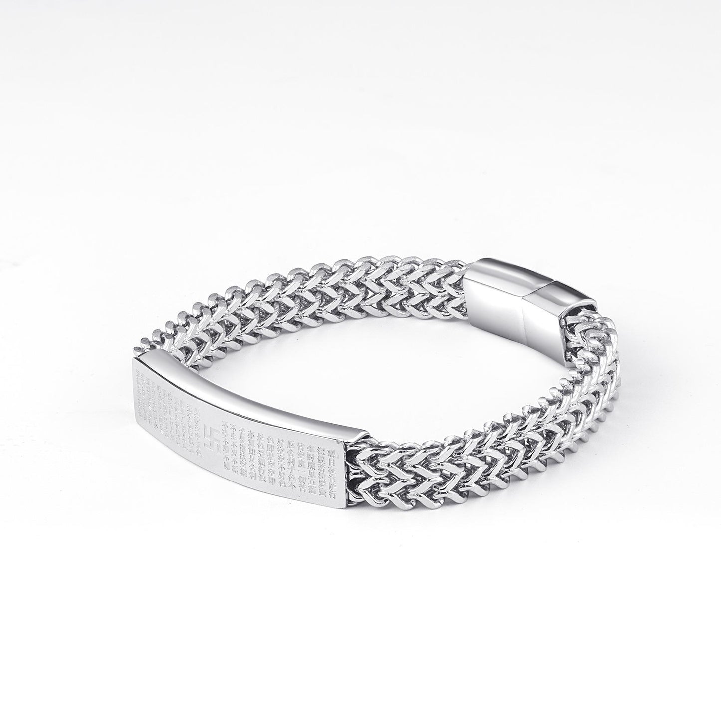 Men's Titanium Steel Scripture Swastika Heart Sutra Watch Band Stainless Bracelets
