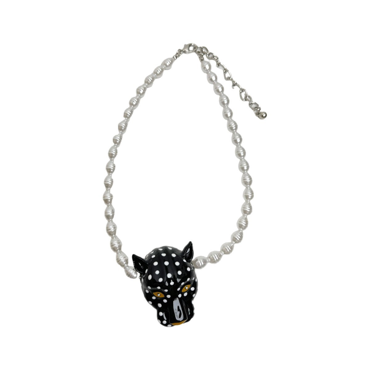 Women's Enamel Leopard Head Temperament Stringed Pearls Necklace