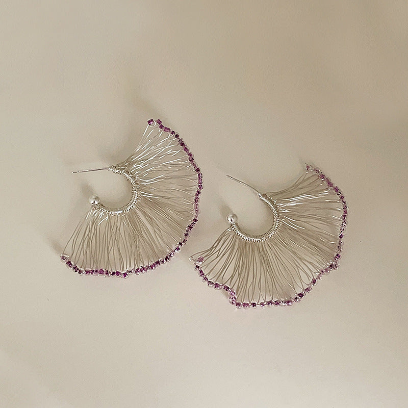 Woven Purple Beaded Fan Shaped Female Exaggerated Personalized Ear Hook