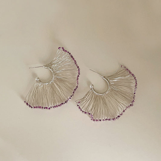 Woven Purple Beaded Fan Shaped Female Exaggerated Personalized Ear Hook