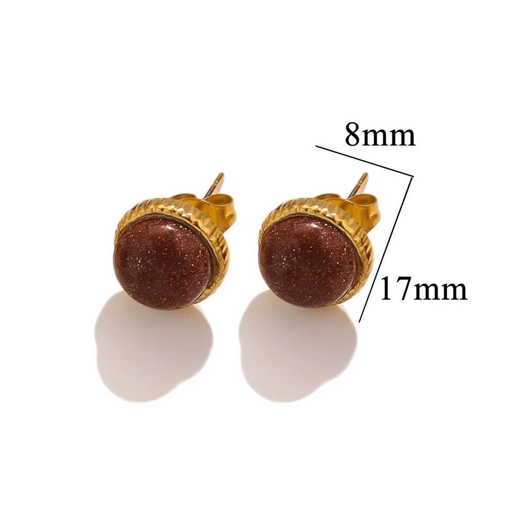 Stainless Steel Natural Stone Titanium Ear Tigereye Rings