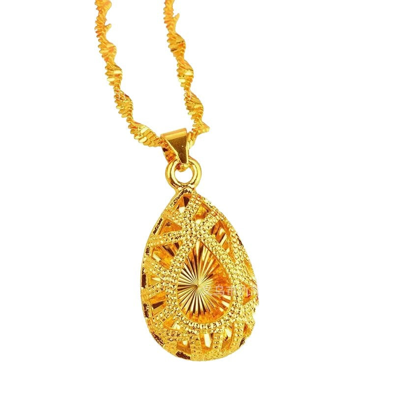 Women's Sand Gold Water Drop Wave Chain Shop Strong Necklace