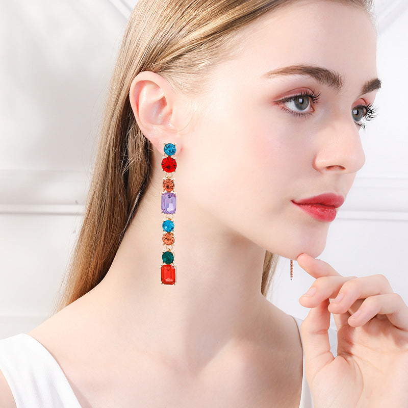 Long Fringe Geometric Crystal Versatile Personality Fashion Earrings