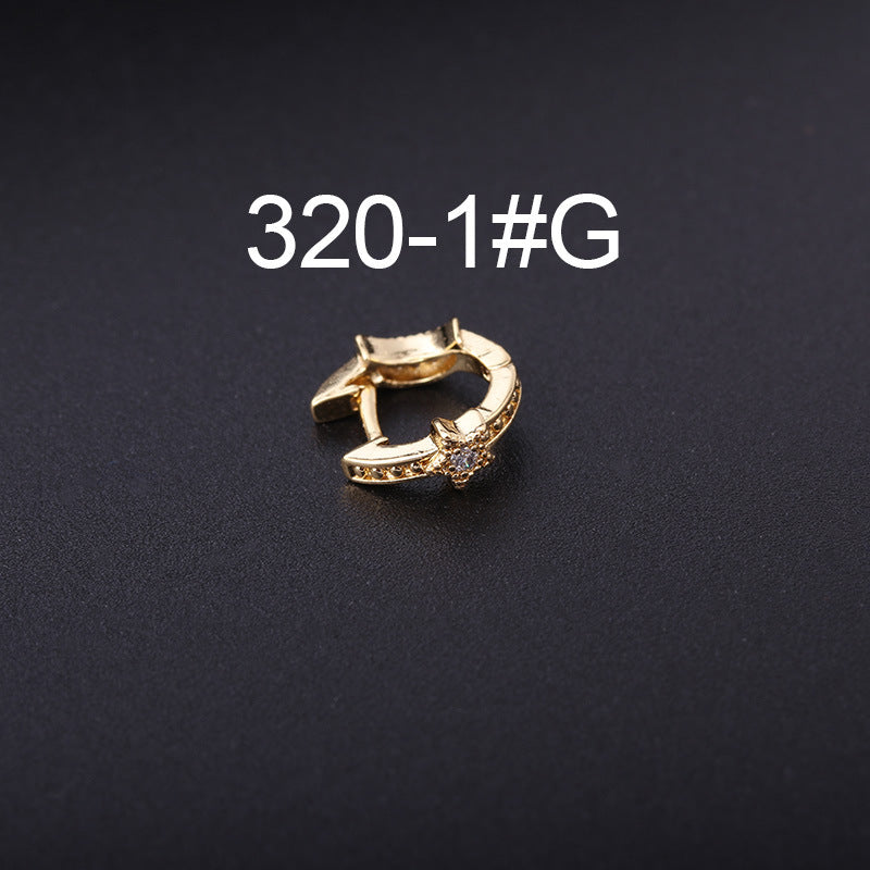 Korean Style Fashion Mini Zircon Small Piercing Star Moon Asymmetric Stud Earrings
