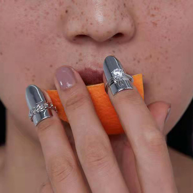 Women's Korean Style Fashionable Elegant Rare Treasure Imitation Sier Nail Cold Ring