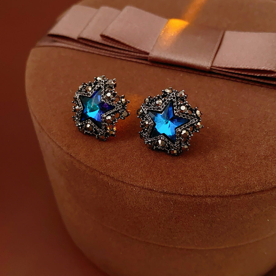 Blue Crystal Butterfly Flower Fashion Simple Fresh Light Luxury High Earrings