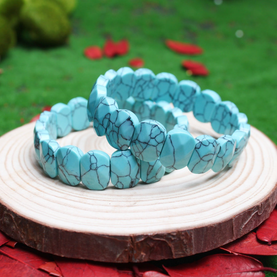 Women's & Men's Natural Stone Beads White Pine Blue Turquoise Bracelet