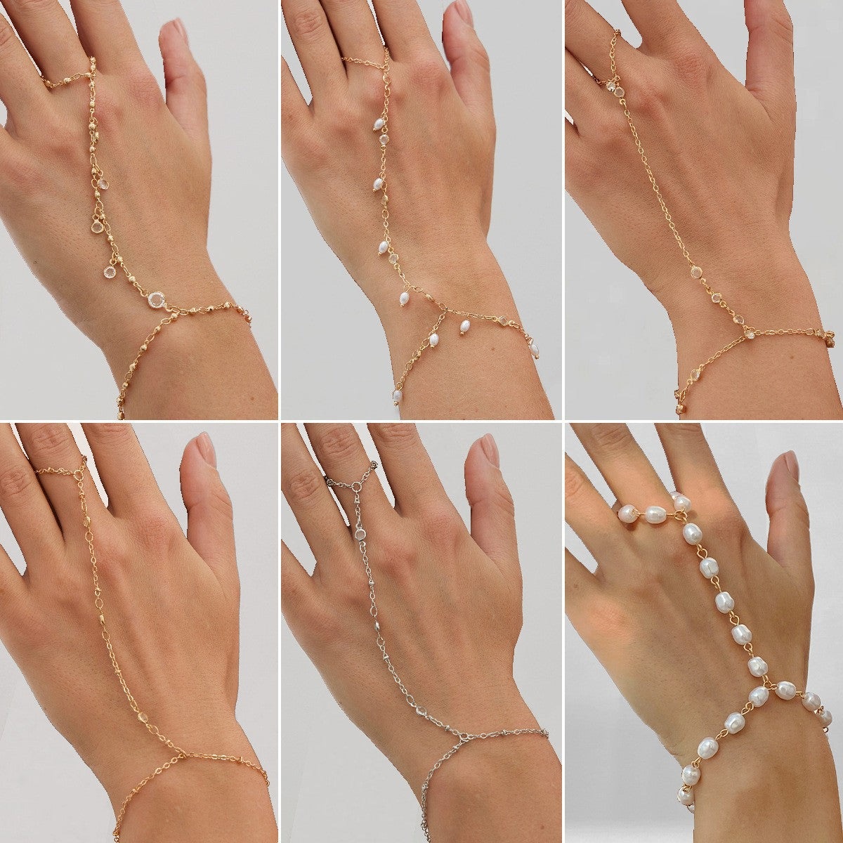 Baroque Imitation Pearl Design Crystal Finger Bracelet