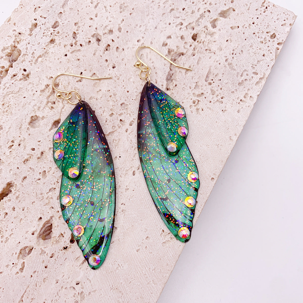 Women's Sier Cicada Wings Ear Hook Butterfly Temperamental Fairy Long Eardrop Earrings
