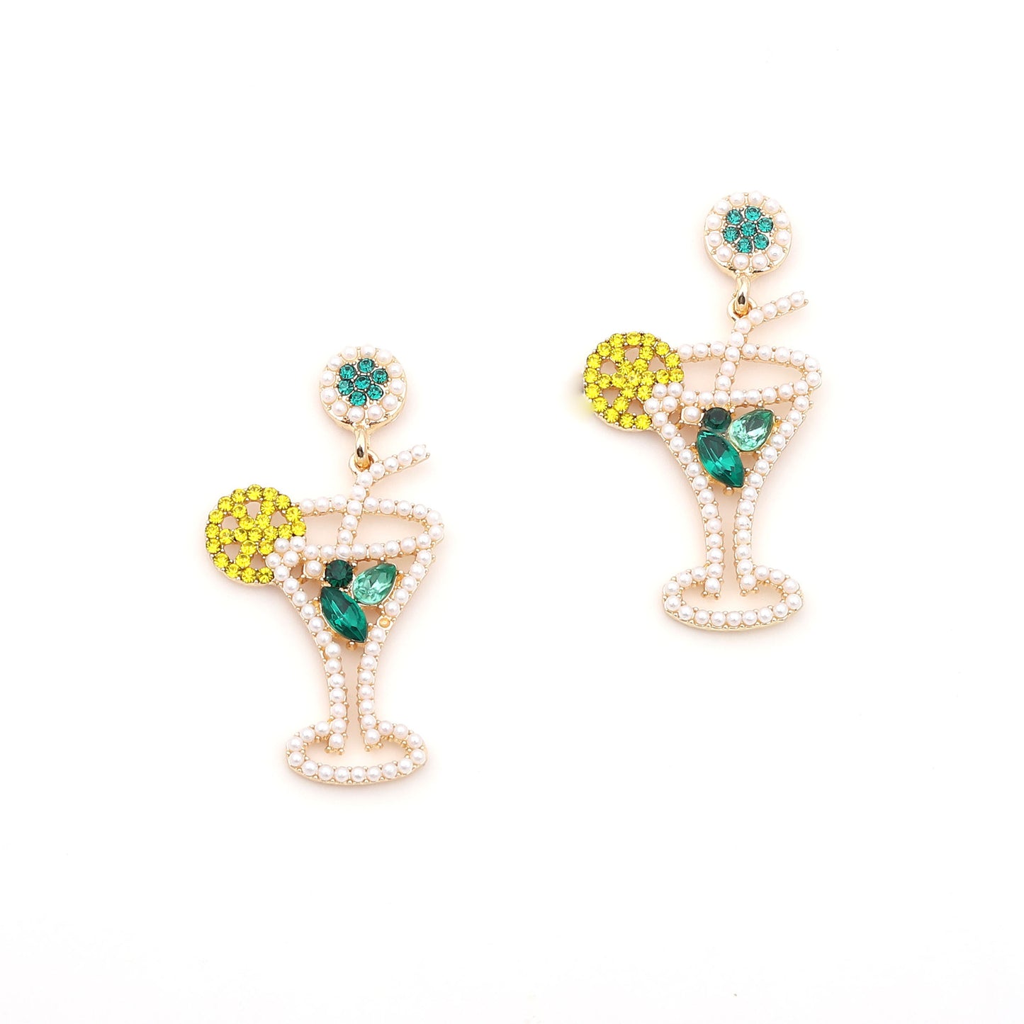 Fashion Cocktail Glass Exaggerated Temperamental Hollow Jeweled Earrings