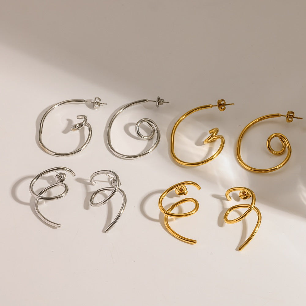 Simple Irregular Spiral Stainless Steel Real Gold Plating Niche Personality Rings