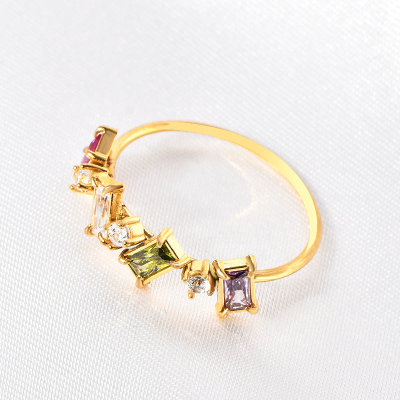 Simple Light Luxury Multicolor Colorful Crystals Rings