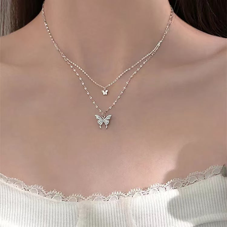 Women's Sier Lucky Beads Bowknot Clavicle Chain Light Luxury Minority High-grade Necklace