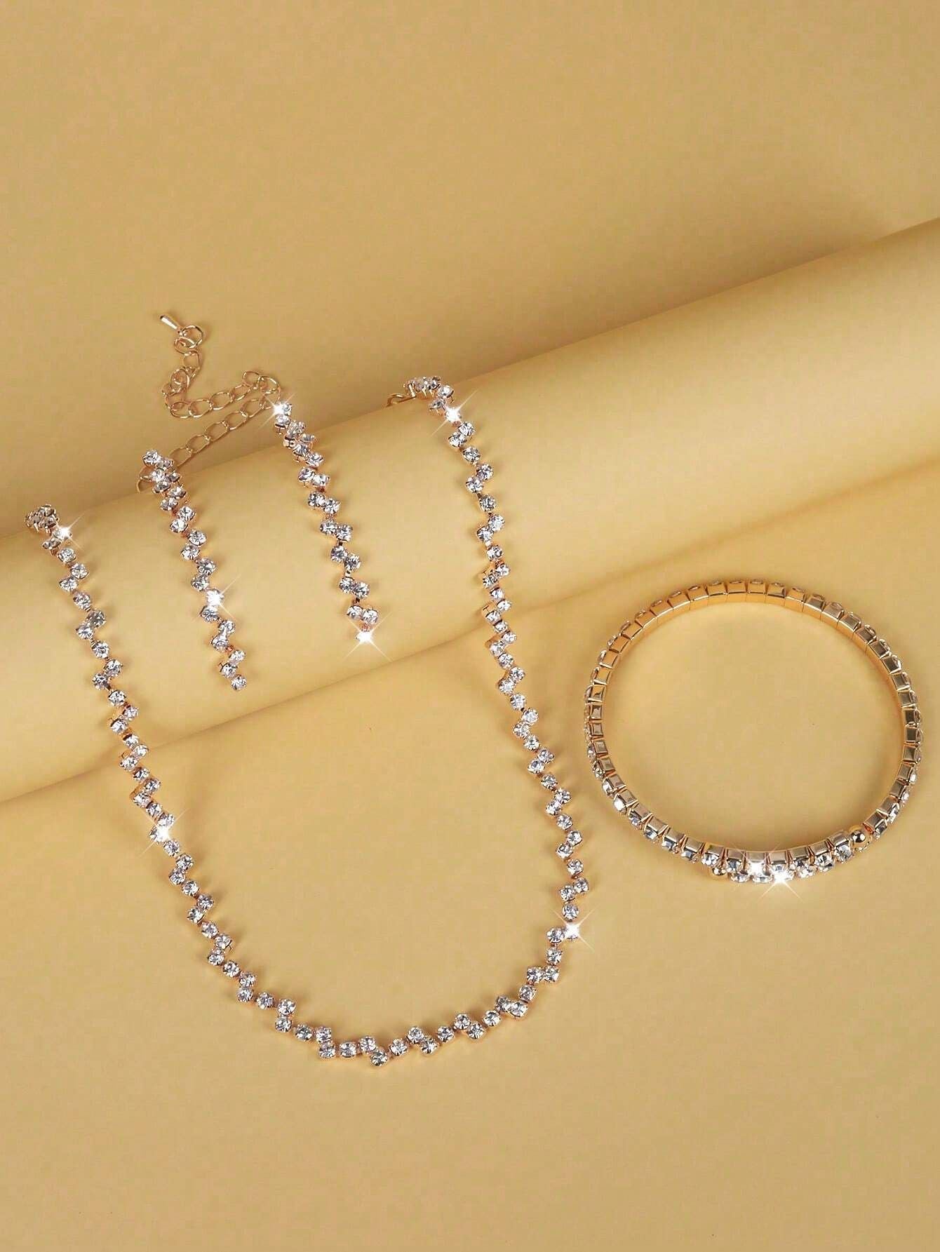 Women's Popular Three-piece Wave Flowing Formal Dress All Match Jewelry Set
