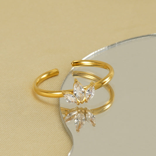Women's Stainless Steel Inlaid Zircon Open Design Rings