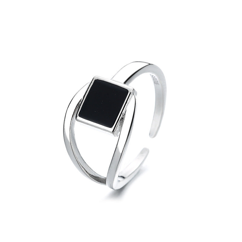 Women's Vintage Black Geometric Square For Minority Simple Rings