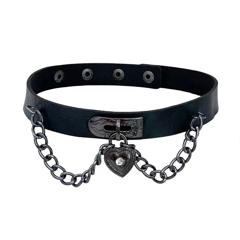 Punk Leather Couple Love Dark Gothic Clavicle Necklaces
