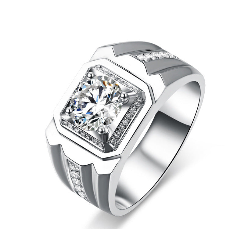 Men's Diamond Single Simulation Karat Wedding Classic Temperament Ring