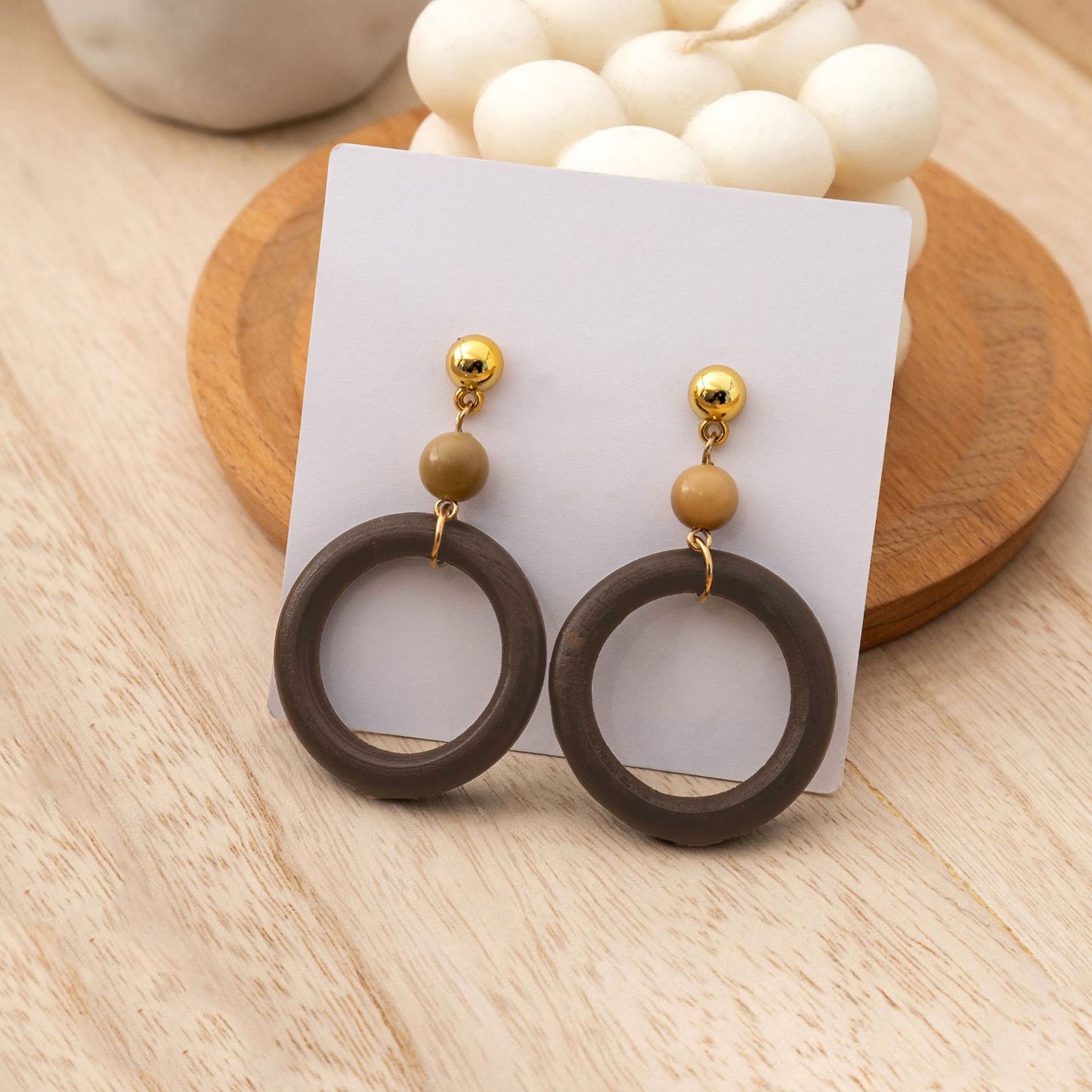 Women's Wooden Retro Simplicity Exaggeration Hollow Design Round Wood Earrings