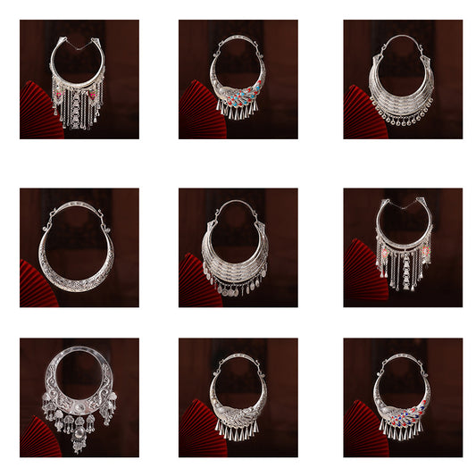 Ethnic Collared Flow Comb Sier Plated Bow Bell Collar