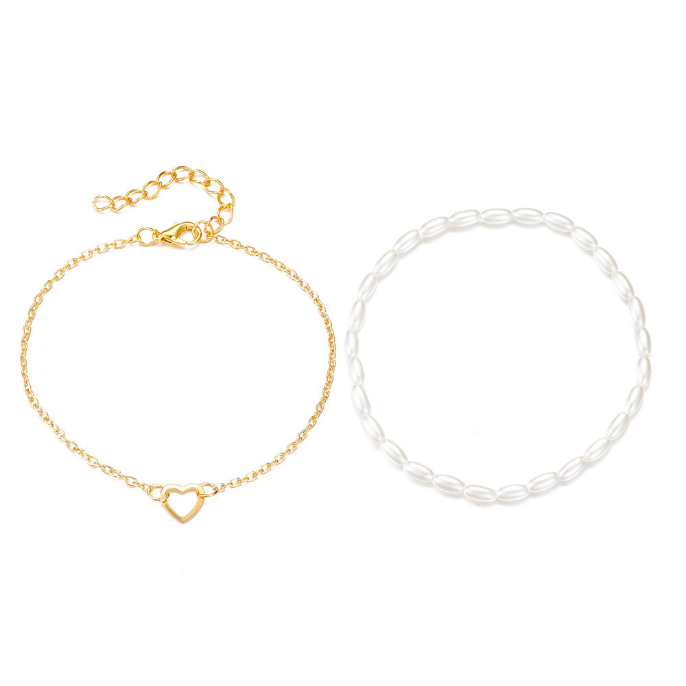 Women's Fashion Pearl Imitation Hollow Heart Simple Bracelet