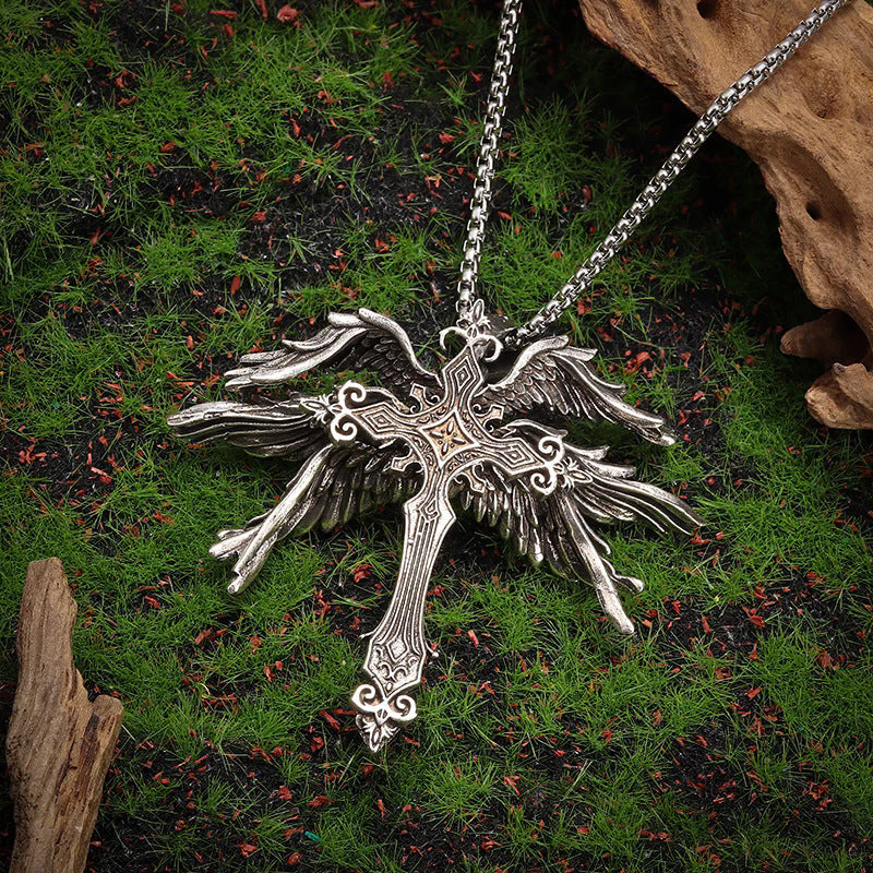 Six Wing Angel Cross Exaggerated Fashion Style Sweater Necklaces