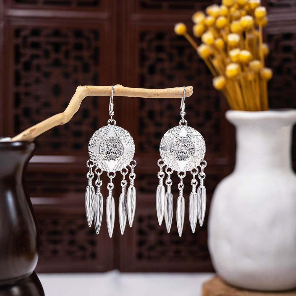 Miao Sier Ethnic Style Peacock Bell Tassel Hollow Leaves Cute Rings