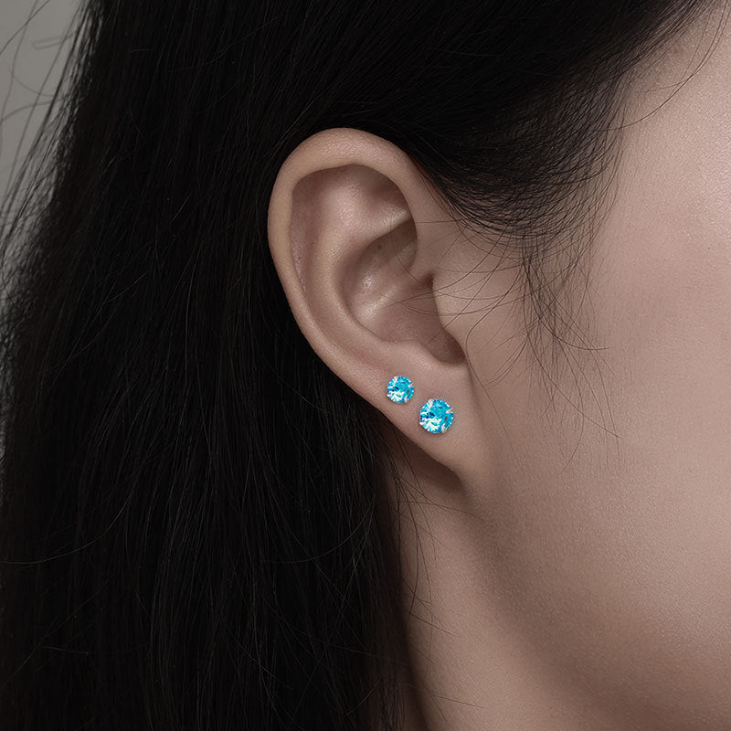 Sier Pure Female Summer Niche Design Zircon Blue Ear Bone Stud Earrings