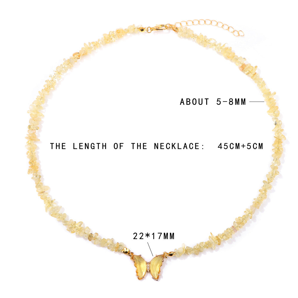 Women's Stone Gravel Beads Simple Butterfly Gem Necklaces