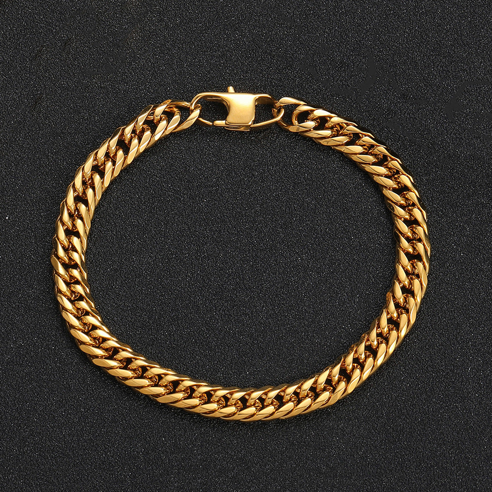 Men's Hop Stainless Steel Titanium Jeans Button Six-sided Grinding Chain Fashion Bracelet