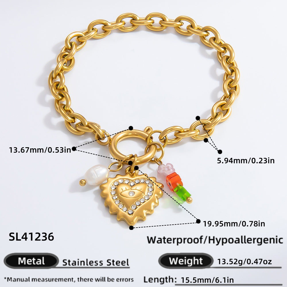 Women's Niche Stainless Steel Gold Pearl Heart Necklaces