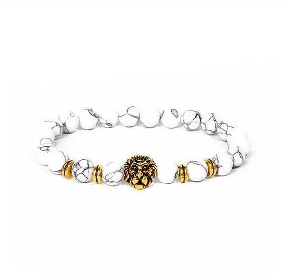 Map Stone Blue Grain Alloy Lion's Head Spacer Bracelet