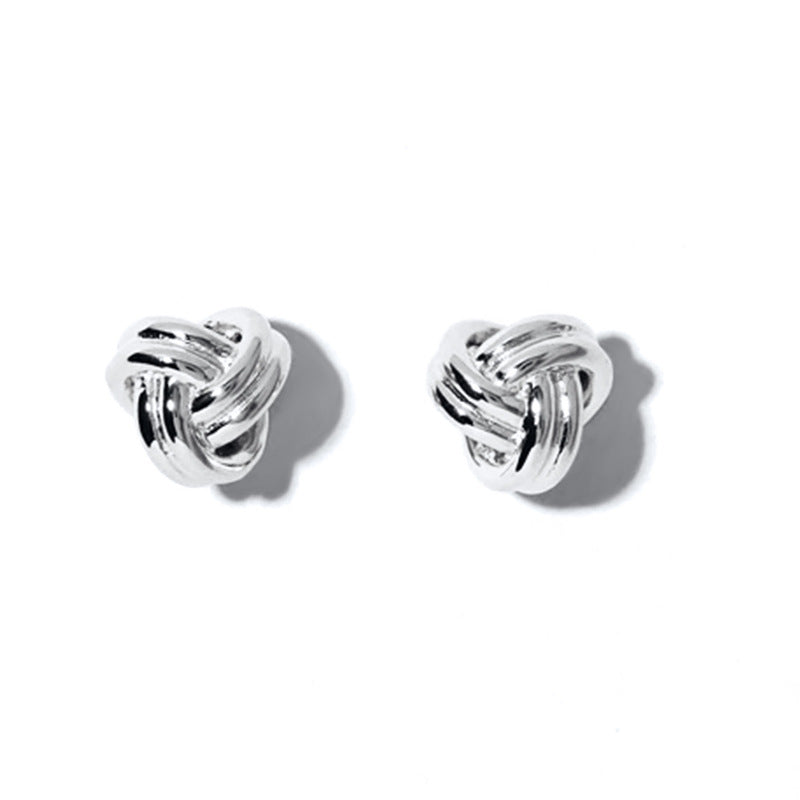 Sier Needle High Profile Retro Simple Geometric Warping Trendy Stud Earrings